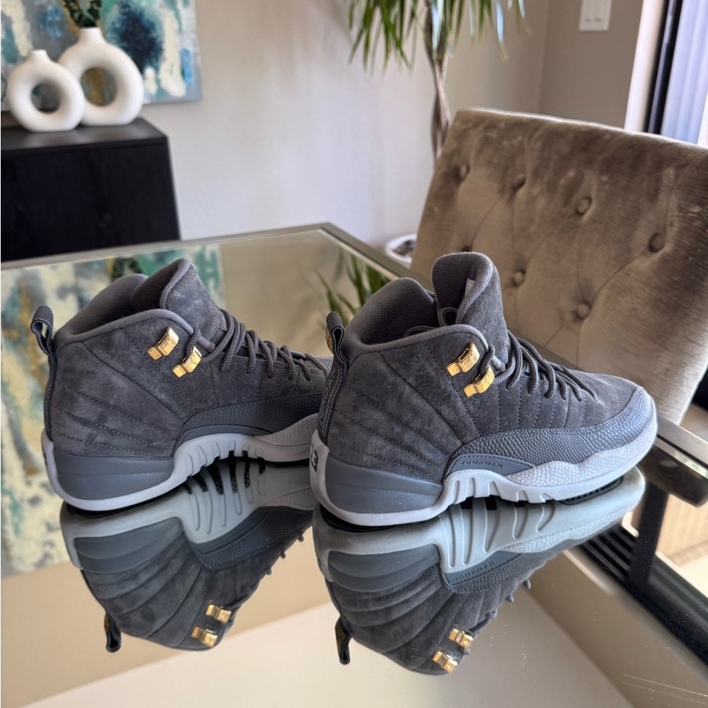 Gray and Gold High-Top Sneakers